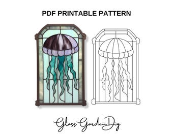 Jellyfish Sea Animal Stained Glass Ornament Stained Glass Pattern PNG PDF Printable Digital Download