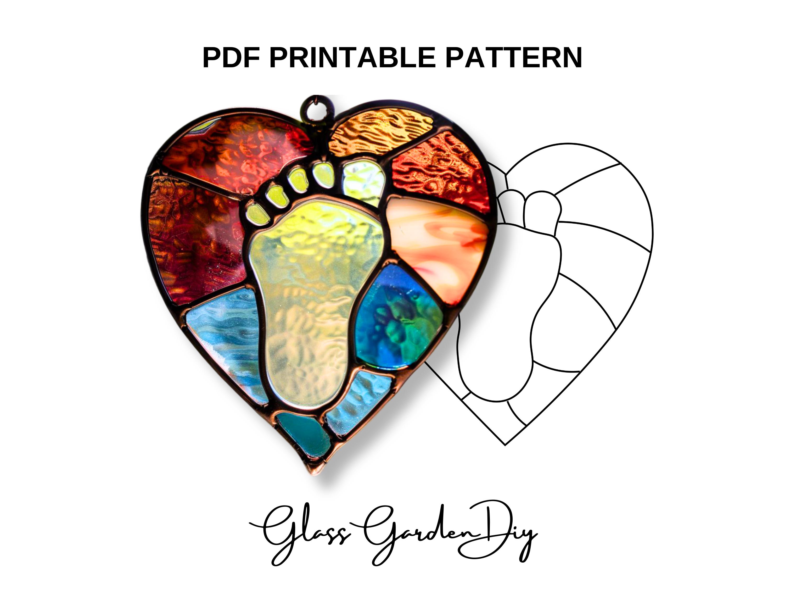 Cute Baby Footprint in a Heart Stained Glass Pattern Christian Symbol PNG PDF Printable File Digital Download