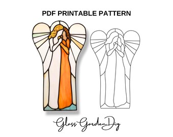 Kissing Angels Love Ornament Stained Glass Pattern PNG PDF Printable Digital Download
