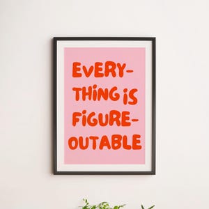 Motivationszitat Druck, alles ist figuroutable, Dekor, Poster, Rahmen, Weihnachten, Geschenk, Umzug, A3, A4, Postkarte, Pink, Lebendig
