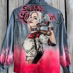 Personalized custom clothes Hand painted Denim Jacket. Exclusive design Jean Jacket Comics style Pop art