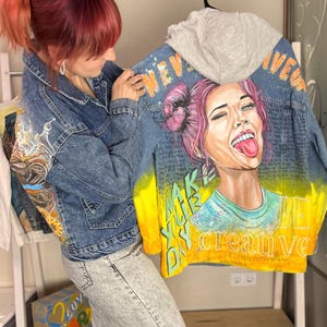 Custom denim in order. Hand Painted Denim Jacket – Unique Wearable Art | Personalized Design | One of a Kind Gift for girlfriend, boyfriend