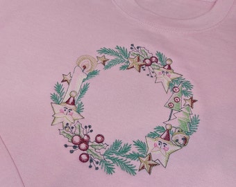 Christmas wreath jumper, Embroidered Christmas jumper, Xmas sweater, Christmas jumper
