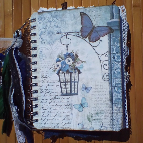 Blue flower journal spiral bound handmade