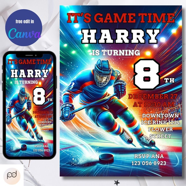 Hockey Birthday Invitation Ice hockey Birthday Invitations Editable Sports Party Printable Invitations Hockey Party Instant Download Evite.