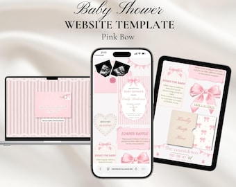 Pink Bow Baby Shower Invitation Website with RSVP | Editable Canva Template, Baby Girl Invite, RSVP Included