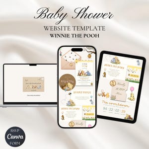 Winnie the Pooh Baby Shower Template | Editable Canva Invite with RSVP