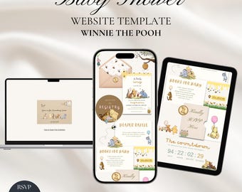 Winnie the Pooh Baby Shower Template | Editable Canva Invite with RSVP