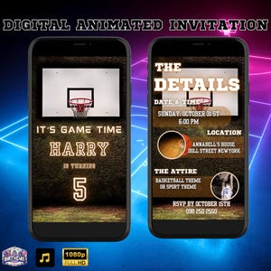 Basketball animierte Geburtstagseinladung, bearbeitbare Videoeinladungsvorlage, digitale Sportparty-E-Karte, sofortiger Download für Kinder