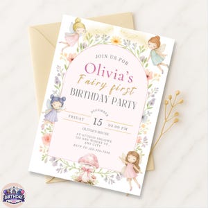 Fairy First Birthday Invitation, Girl 1st Birthday Party Invite, Editable Fairy Template, Printable Magical Invitation, Instant Download