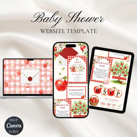 The Apple of Our Eye Baby Shower Invitation Template | Editable Apple Theme Canva Invite | Website Invitation with RSVP