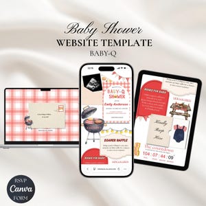 Baby-Q Baby Shower Invitation Template, Editable Canva Website with RSVP, BBQ Baby Shower Invite, Backyard Couples Sprinkle