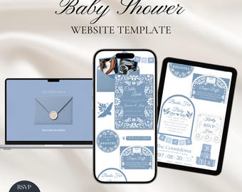 Cielito Lindo Baby Shower Invitation Website, Blue Mexican Theme Invite, Talavera & Papel Picado Digital Invitation with RSVP