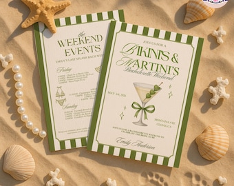 Bikinis and Martinis Bachelorette Itinerary Invitation, Editable Weekend Itinerary, Beach or Pool Party Template, Summer Digital Download