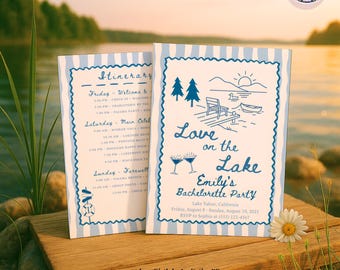 Invitación para despedida de soltera "Amor en el lago", itinerario editable para viaje de chicas, plantilla digital para fiesta de fin de semana (descarga digital)