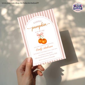Pumpkin Baby Shower Invitation: A Little Pumpkin Is On The Way, Editable Fall/Autumn Printable Template