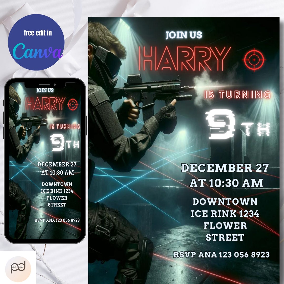 Editable Laser Tag Birthday Invitation Template - Instant Download ...