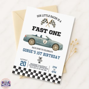 Fast One Racing Car Birthday Invitation, 1st Birthday Racecar Invite, Editable Vintage Racing Theme, Printable Template for Boy