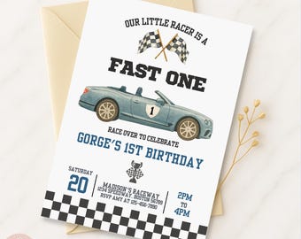 Race Car 1st Birthday Invitation: Vintage Racing Theme (Printable Template, Digital Download)