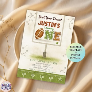 Football 1st Birthday Invitation: Editable Template (Instant Download)