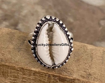 925 sterlingzilveren ring met kaurischelp: boho-edelsteensieraden