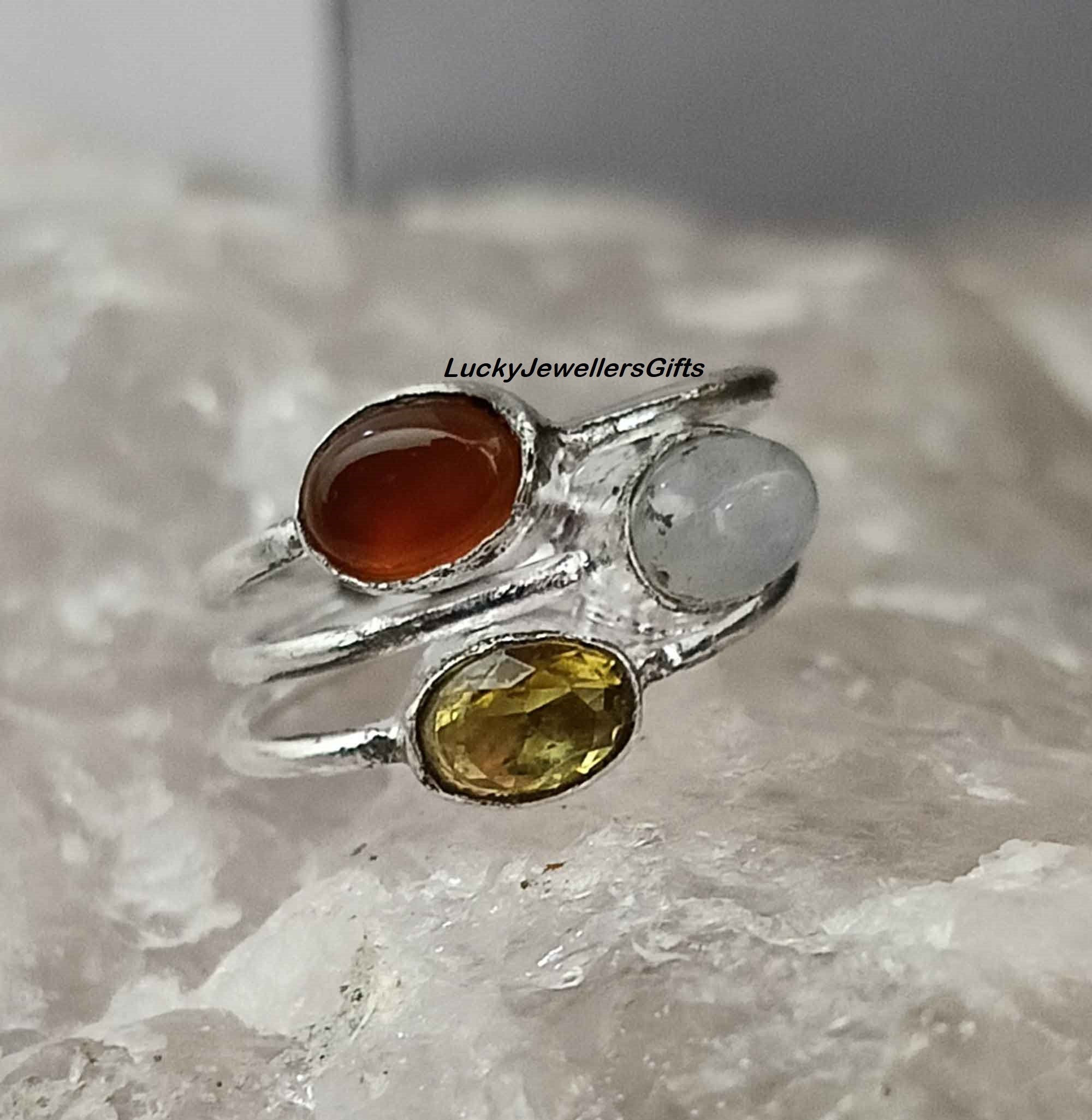 ハンドメイドオーバルムーンストーンガーネットシトリン925