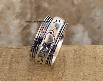 Beautiful Heart Spinner Ring, 925 Sterling Silver, Minimalist Spinner, Meditation Ring, Fidget Spinner, Handmade Ring, Thumb Ring, Gifts