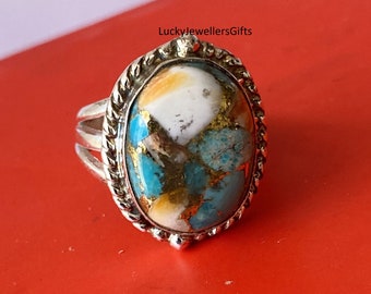 Bague en argent sterling turquoise huître : bague tendance bohème faite main