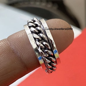 Braided Silver Spin Ring, 925 Sterling Silver Ring, Thumb Ring, Women Band Ring, Braid Design Spinner Ring, Anxiety Fidget Ring, Spin Ring