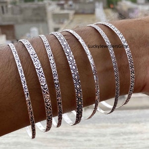 Set of 7 Bangles, 925 Sterling Silver Bangles, Hammered Bangles, Stacking Bracelets, Semanario Bangles, Thin Sparkly Bangles, 7 Day Bangles