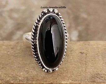 Natural Black Onyx Ring, Handmade Silver Ring, Birthstone Ring, Promise Ring, 925 Sterling Silver Ring, Black Onyx Designer Ring, Gifts