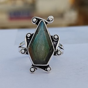 Labradorite Gemstone Ring, Coffin Ring, Handmade Jewelry, Statement Ring, Fidget Boho Ring, Designer Ring, Anniversary Ring, Wedding Ring