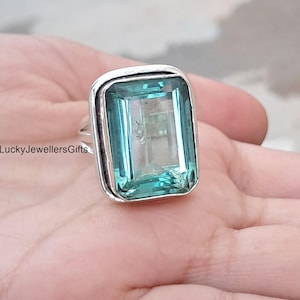 Aquamarine Gemstone Ring: 925 Sterling Silver, Rectangle, Boho Style