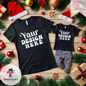 Mama and Me Christmas Shirt Mockup: Black Bella Canvas (JPG)