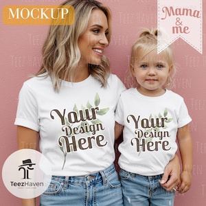 Mommy & Me T-Shirt Mockup: White Bella Canvas 3001 (JPG Digital Download)