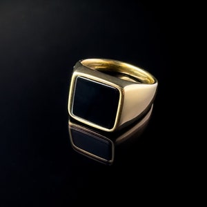 Men’s Ring Gold Signet Ring Black Onyx Ring - Men’s Stainless Steel Ring - Waterproof Ring - Tarnish Free Ring - Christmas Gift