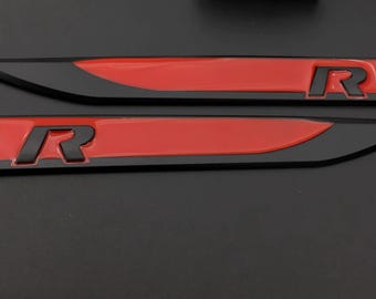 High Quality VW Black Red / Red Chrome / Black Chrome R Metal Side Emblem Badge Sticker Decal Set for VW Golf 4 5 6 7 Polo Scirocco R