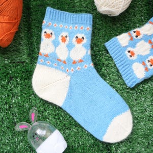 Silly Goose Socks Knitting Pattern – Whimsical Spring Colorwork | Adult Top‑Down Socks | Magic Loop | PDF Pattern