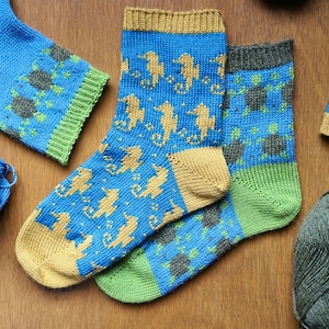 Coastal Collection Sock Knitting Pattern Bundle – Seahorse Knitting Pattern, Sea Turtle Sock Knitting Pattern. Ocean, Coral Reef Knitting