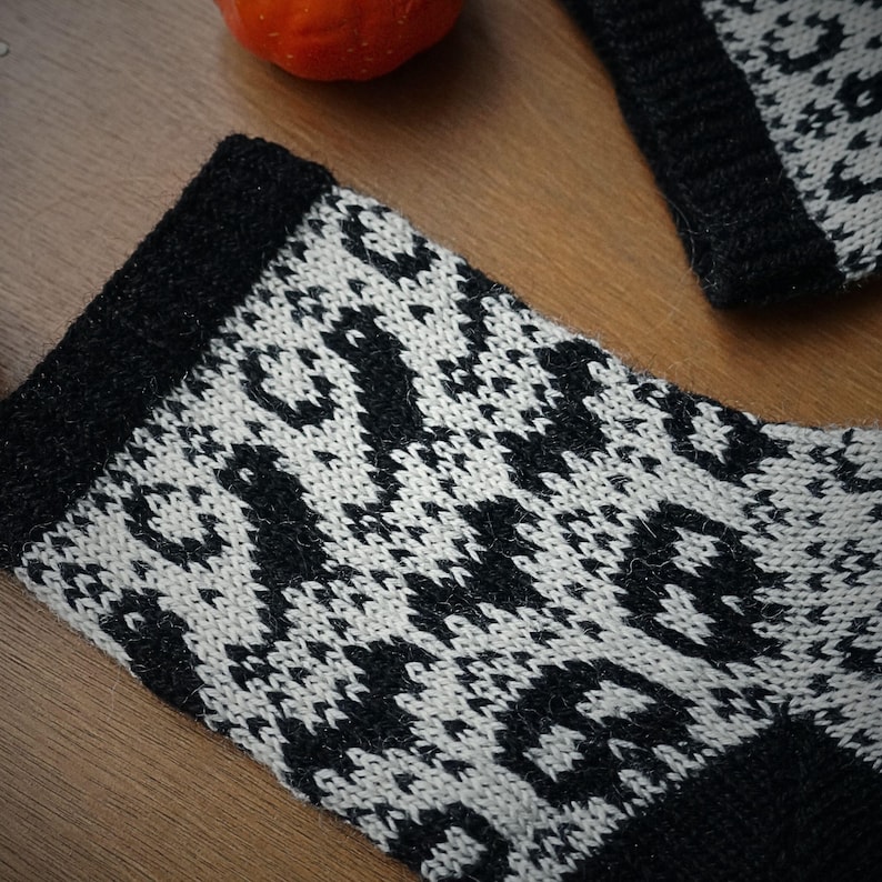 Spooky Season Socks Knitting Pattern | Halloween Sock Knitting PDF | Goth Colorwork Knitting Pattern | Alternative Handmade Gift Idea image 2