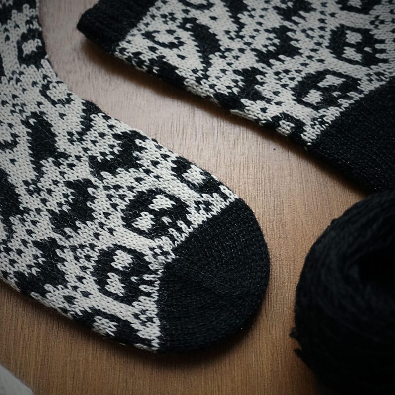 Spooky Season Socks Knitting Pattern | Halloween Sock Knitting PDF | Goth Colorwork Knitting Pattern | Alternative Handmade Gift Idea image 4