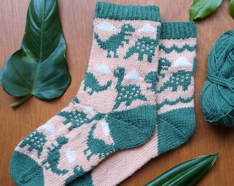 Dinosaur Sock Knitting Pattern Bundle  - Colourwork Sock Knitting PDF - Quirky Dinosaur Knitting Pattern - Colourful Colourwork Socks