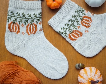 Pumpkin Patch Socks Knitting Pattern | Autumn Sock Knitting PDF | Pumpkin Colorwork Knitting Pattern | Fall Handmade Gift Idea