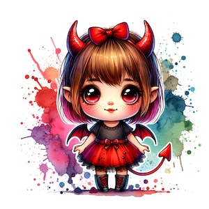 CLIPART - Pacote Baby Girl Devil (4 imagens) - Devil - Baby Devil - Satanás - PNGs - Download de design - Download digital