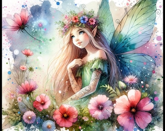 CLIPART - Fairy Bundle (3 Images) - Fairies - Fairy Door - Butterfly - Watercolors -  PNGs - Design Download - Digital Download