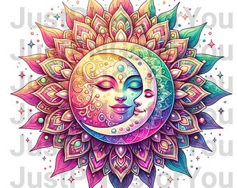 CLIPART - Sun & Moon Bundle (2 Images) -  PNGs - Design Download - Digital Download - Sublimation - Sublimate - DTF - Stars