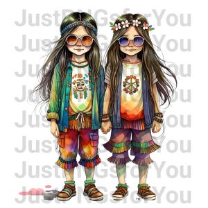 CLIPART - Hippie Family Bundle -  (3 Images) - Hippie - Hippy - Image Download - Design Download - Digital Download - PNGs - Hippies