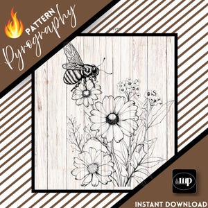 Wildblumen und eine Bumble Bee Pyrographie-Muster für Wood Brand