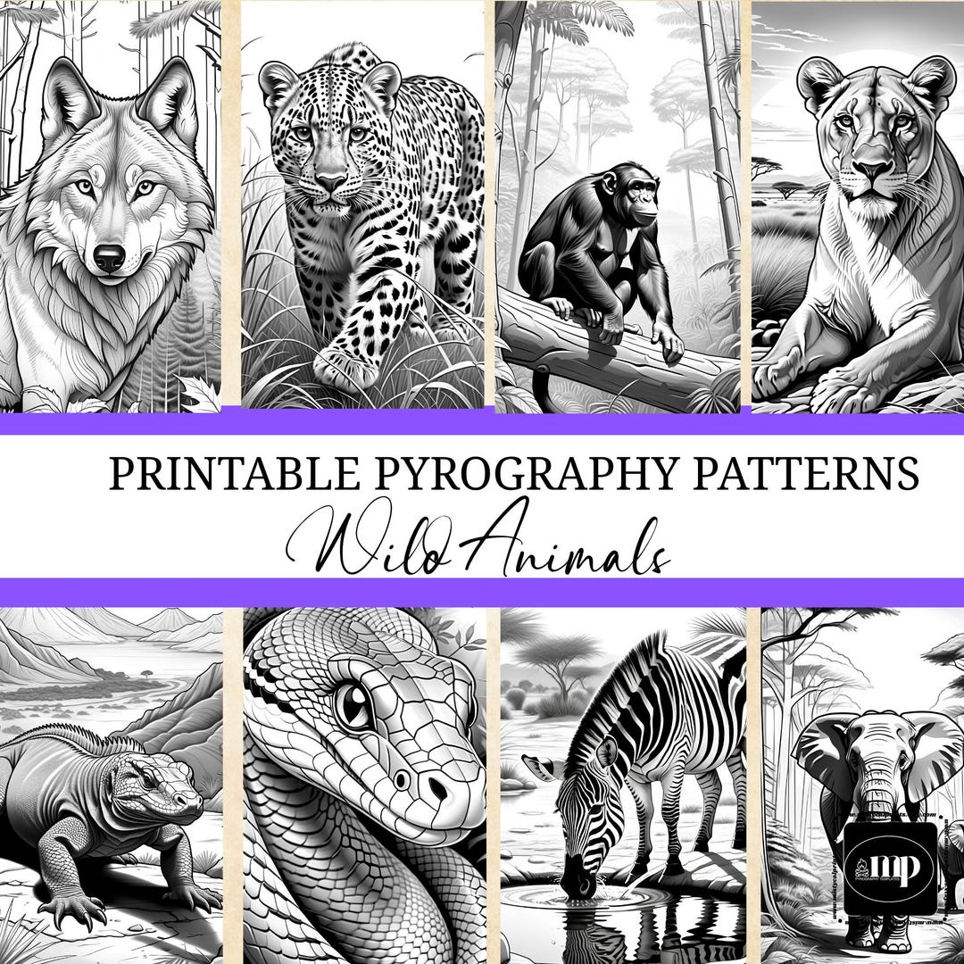 Pyrography Template Bundle, Wild Animals Patterns for Wood Burning Art ...
