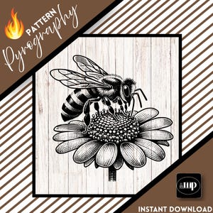 Hummel und Sonnenblume Pyrographie-Vorlage, Muster für Holzöfen